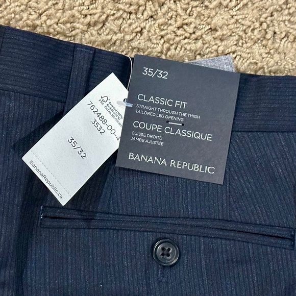NWT Men's BANANA REPUBLIC Navy Blue Striped Lightweight Wool Pants 35 x 32 - Picture 2 of 3